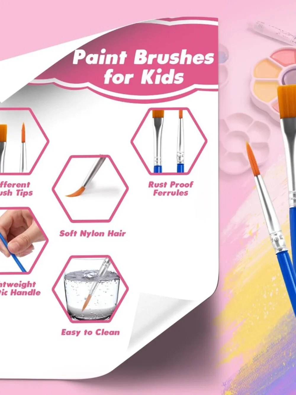 Small Paint Brushes Bulk, 110 Pcs Flat Tip Round Acrylic Paint Brushes for Kids